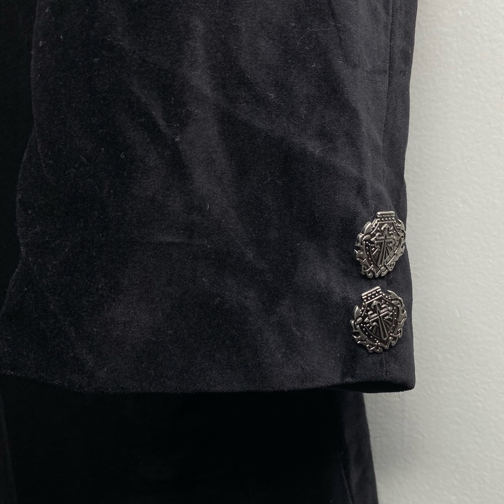Vintage Raven Gothic Dracula Steampunk Victorian Long Velvet Trench Coat Vampire - Picture 6 of 7